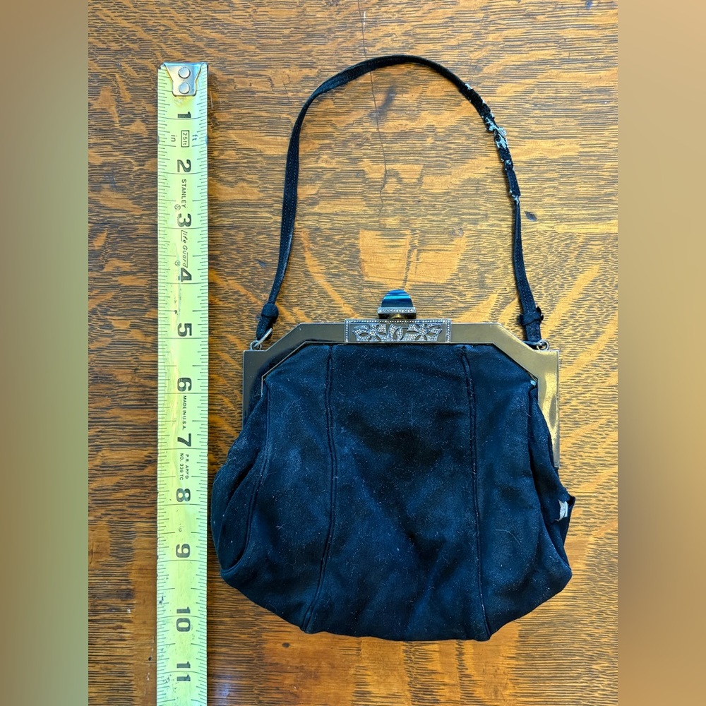 1920-1930 Vintage French Art Deco Black Purse Bag Jane Saltati Metal w/ Stones - Picture 8 of 12